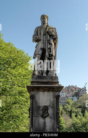 Allan Ramsay Statue in West Princes Street Gardens with Edinburgh ...