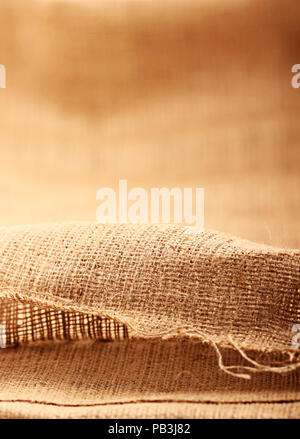 Natural linen texture on wooden. Stock Photo