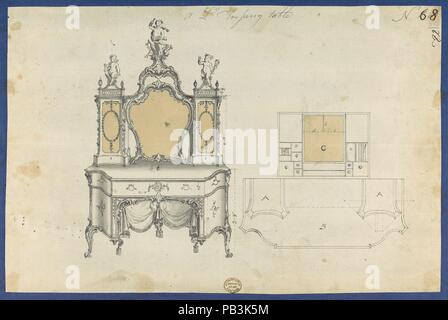 A Lady's Dressing Table, from Chippendale Drawings, Vol. II. Artist: Thomas Chippendale (British, baptised Otley, West Yorkshire 1718-1779 London). Dimensions: sheet: 8 3/16 x 12 1/2 in. (20.8 x 31.7 cm). Published in: London. Date: 1761.  Preparatory drawing for Thomas Chippendale's 'Gentleman and Cabinet Maker's Director'. Published in reverse as plate LII in the third edition of 1762, but created as early as 1761 according to the Act of Parliament on the print itself. Museum: Metropolitan Museum of Art, New York, USA. Stock Photo