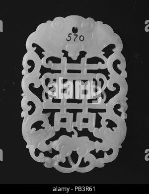 Pendant. Culture: China. Dimensions: H. 2 3/16 in. (5.6 cm); W. 1 7/16 in. (3.7 cm); D. 3/16 in. (0.5 cm). Museum: Metropolitan Museum of Art, New York, USA. Stock Photo