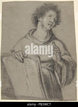 Half-Length Study of a Monk Holding a Book and a Long Implement. Artist: Bernardo Strozzi (Italian, Genoa 1581-1644 Venice). Dimensions: 11 7/16 x 8 5/8in. (29.1 x 21.9cm). Date: ca. 1637-40.  This superb drawing by the Genoese Baroque master Bernardo Strozzi is a preparatory study for a devotional painting with 'St. Anthony of Padua with a book and a lily', now in the church of San Nicolò da Tolentino of Venice (for this painting see Annalisa Perissa in Bernardo Strozzi, Genoa 1995, no. 78).  The painting is generally dated to ca. 1637-1640 - that is, to the latest period of the artist's care Stock Photo