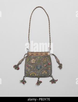 Purse. Culture: British. Dimensions: H. 4 1/2 to 5 1/4 x W. 4 1/2 to 5 3/4 inches (11.4 to 13.3 x 11.4 to 14.6 cm). Date: first quarter 17th century. Museum: Metropolitan Museum of Art, New York, USA. Stock Photo