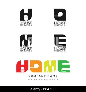 creative home renovation concept, logo design template isolated on white background with space for your company text Stock Vector