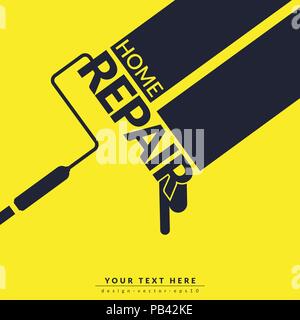 creative home repair and painting concept, logo design template isolated on yellow background with space for your company text Stock Vector