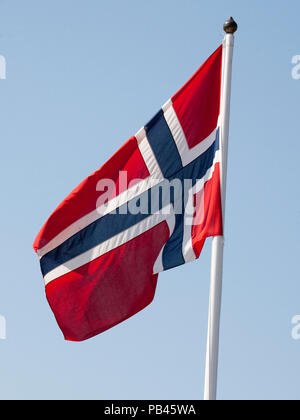 NORWEGIAN FLAG on pole 2018 Stock Photo