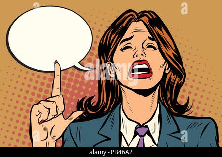 crying woman pointing up comic bubble Stock Vector