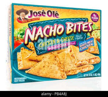 Winneconne, WI - 25 July 2018 -  A box of Jose Ole nacho bites with chicken and cheese in crunchy corn tortillas on an isolated background. Stock Photo