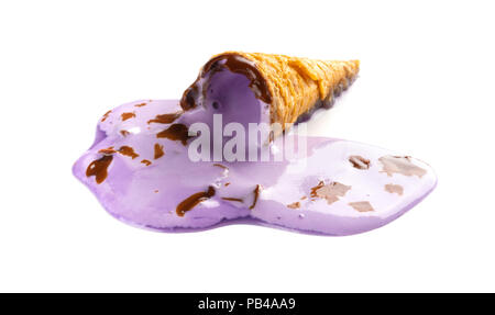 mini sweet potato flavor ice cream cone in a melting process on blue background Stock Photo