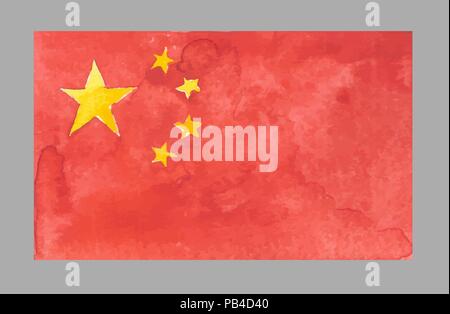 Watercolor China Flag. Vector EPS 10Œ Stock Vector