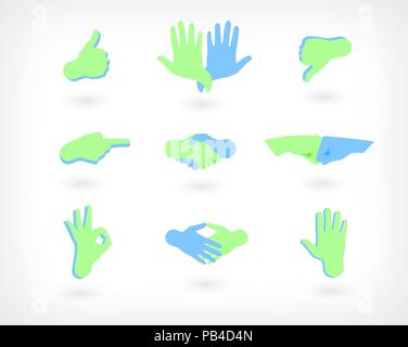 Vector Set Of Hands Icons: Like, Dislike, Handshake, Ok Gesture and Other. Web Buttons Stock Vector