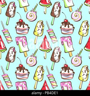 Colorful melting ice cream seamless pattern background Stock Vector