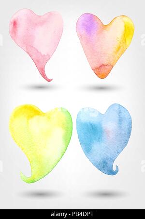 Vector Set Of Watercolor Heart Shapes Stock Vector