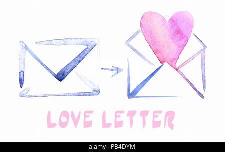 Watercolor Envelope With Love Letter Icon. Vector EPS 10 Stock Vector