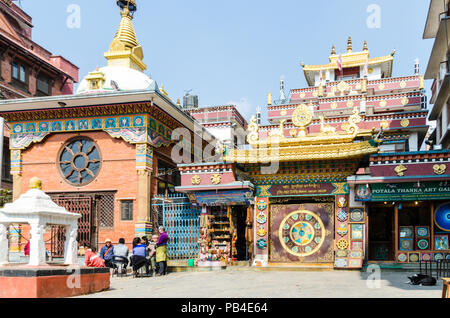 Drubgon Jangchup Choeling Gompa, a Tibetan Buddhism monastery next to Kathesimbhu Stupa, Kathmandu, Nepal Stock Photo