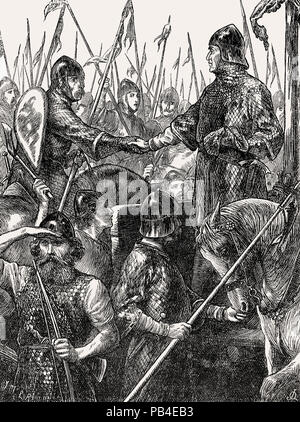 Walter Espec and William le Gros, the Earl of Albemarle, at the Battle of the Standard, 1138, From British Battles on Land and Sea, by James Grant Stock Photo