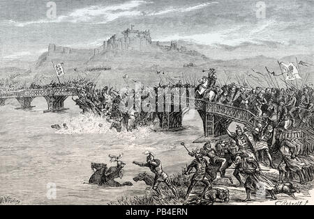The Battle of Stirling Bridge on 11 September 1297, First War of Scottish Independence, From British Battles on Land and Sea, by James Grant Stock Photo