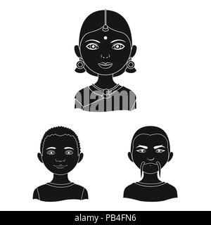 The human race black icons in set collection for design. People and nationality vector symbol stock  illustration. Stock Vector