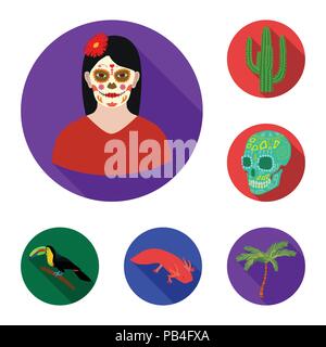 Country Mexico flat icons in set collection for design. Mexico and landmark vector symbol stock  illustration. Stock Vector