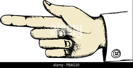 Hand with pointing finger in retro sketch style Stock Vector