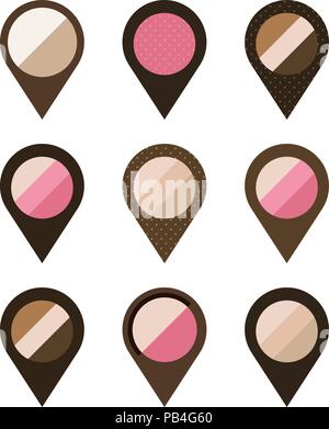 Vector Illustration: Set of Neun Pins. Fat Design. Pink and Brown. Stock Vector