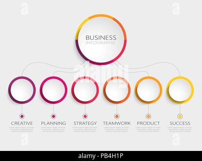 Abstract 3D Infographic Template with 6 steps for success. Business circle template with options for brochure, diagram, timeline. Vector EPS 10 Stock Vector