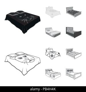 Different beds outline,monochrome icons in set collection for design. Furniture for sleeping vector isometric symbol stock  illustration. Stock Vector