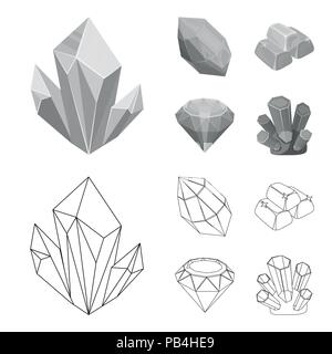 Crystals, minerals, gold bars. Precious minerals and jeweler set collection icons in outline,monochrome style vector symbol stock illustration . Stock Vector