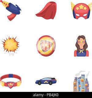 Superman, explosion, fire, and other  icon in cartoon style.Pistol, weapons, innovations, icons in set collection. Stock Vector