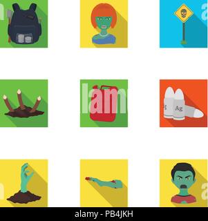 Apocalypse ,killed, survival, and other  icon in flat style.Terrible, genus, bullet, icons in set collection. Stock Vector