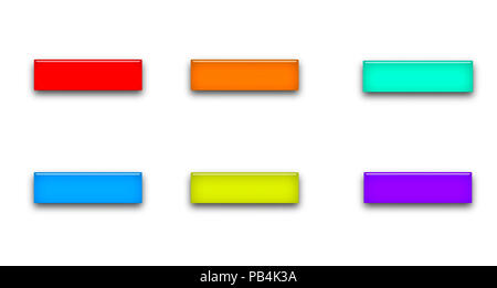 Set of multicolor blank rectangle glass buttons isolated ob white background. Web icons template. 3d illustration Stock Photo