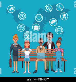 People seated on chair connected to social media vector illustration graphic design Stock Vector