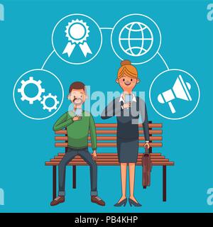 People seated on chair connected to social media vector illustration graphic design Stock Vector