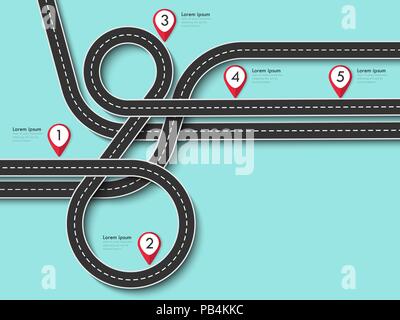 Road infographic with colorful pin pointer vector illustration ...