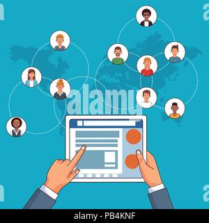 Hands using tablet to check social network vector illustration graphic design Stock Vector