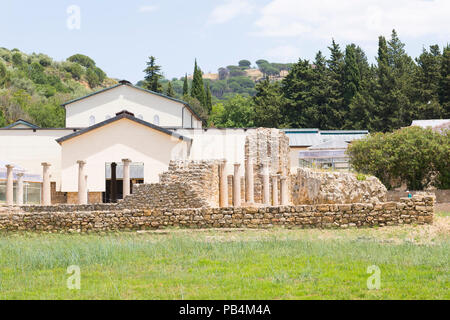 Italy Sicily Piazza Amerina Villa Romana del Casale ancient Luxury Roman Villa Unesco World Heritage Site 3rd/4th century entrance courtyard pillars Stock Photo