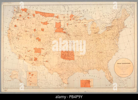 995 Map showing the location of the Indian reservations within the limits of the United States and territories (NYPL b15829345-1517365) Stock Photo