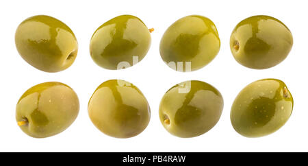 Green olives isolated on white background with clipping path Stock Photo