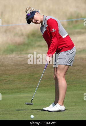 England's Charley Hull putts on the 1st green on day one of the 2025