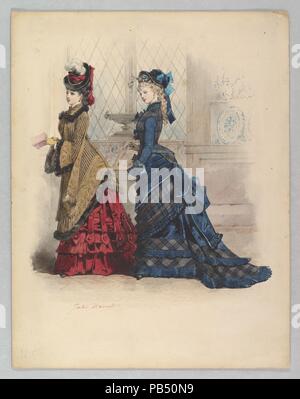 Two Women in Day Dresses. Artist: Jules David (French, 1808-1892). Dimensions: Sheet: 11 15/16 x 9 5/16 in. (30.3 x 23.6 cm). Date: 1875. Museum: Metropolitan Museum of Art, New York, USA. Stock Photo