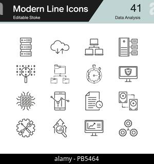 Data Analysis icons. Modern line design set 41. For presentation, graphic design, mobile application, web design, infographics. Editable Stroke. Stock Vector