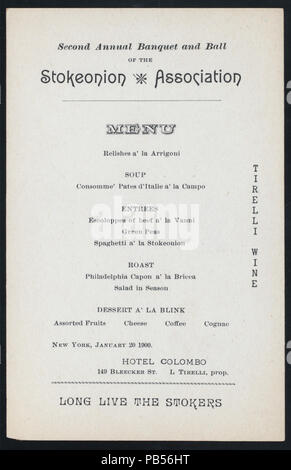 1303 SECOND ANNUAL BANQUET (held by) STOKEONION ASSOCIATION (at) &quot;HOTEL COLOMBO, 149 BLEECKER STREET (NY)&quot; (HOTEL;) (NYPL Hades-272338-475306) Stock Photo