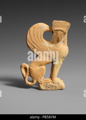 Terracotta plaque of a sphinx. Culture: Greek, Corinthian. Dimensions: H. 4 in (10.2 cm). Date: 1st half of 5th century B.C..  This small plaque may have been intended as a votary. Museum: Metropolitan Museum of Art, New York, USA. Stock Photo