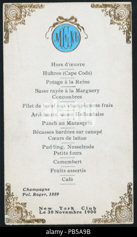 1017 MENU (held by) NEW YORK CLUB (at) &amp;quot;( NEW YORK, NY )&amp;quot; (OTHER (CLUB ...