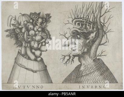 Autumn and Winter: two heads made from flora typical of those seasons. Artist: Anonymous, Italian, 16th to early 17th century; Inspired by Giuseppe Arcimboldo (Italian, Milan (?) 1527?-1593 Milan). Dimensions: Sheet: 6 11/16 × 9 1/8 in. (17 × 23.2 cm). Date: ca. 1580-1620. Museum: Metropolitan Museum of Art, New York, USA. Stock Photo