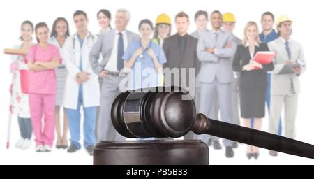 Gavel and people working in various professions Stock Photo