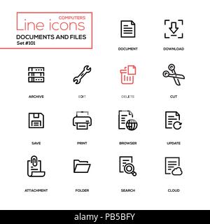 Documents and files - modern line design icons set Stock Vector