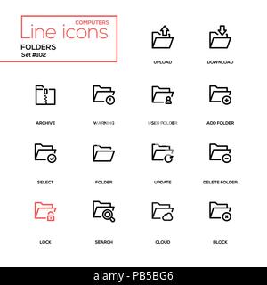 Folders - modern line design icons set Stock Vector