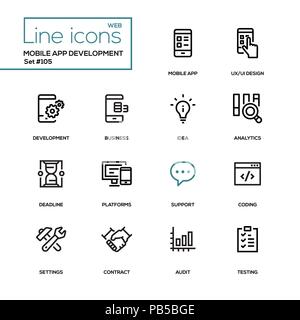 Mobile app development - modern line design icons set Stock Vector