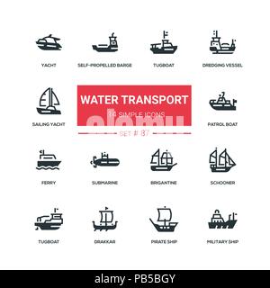 Water transport - flat design style icons set Stock Vector