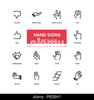 Hand signs - flat design style icons set Stock Vector